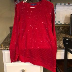 Apt 9 red asymmetric sweater with light sequins